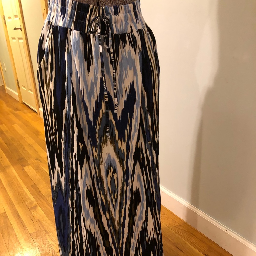 Watercolor Blue Flowy Maxi Skirt